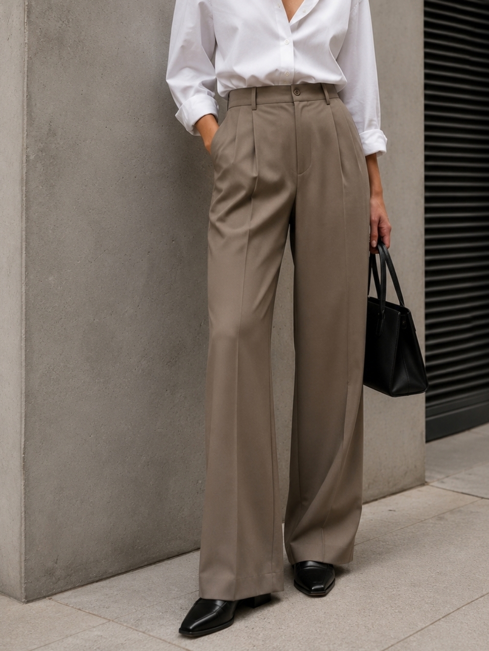 Zanella Taupe Wide-Leg Pleated Trousers - Picture 3 of 15